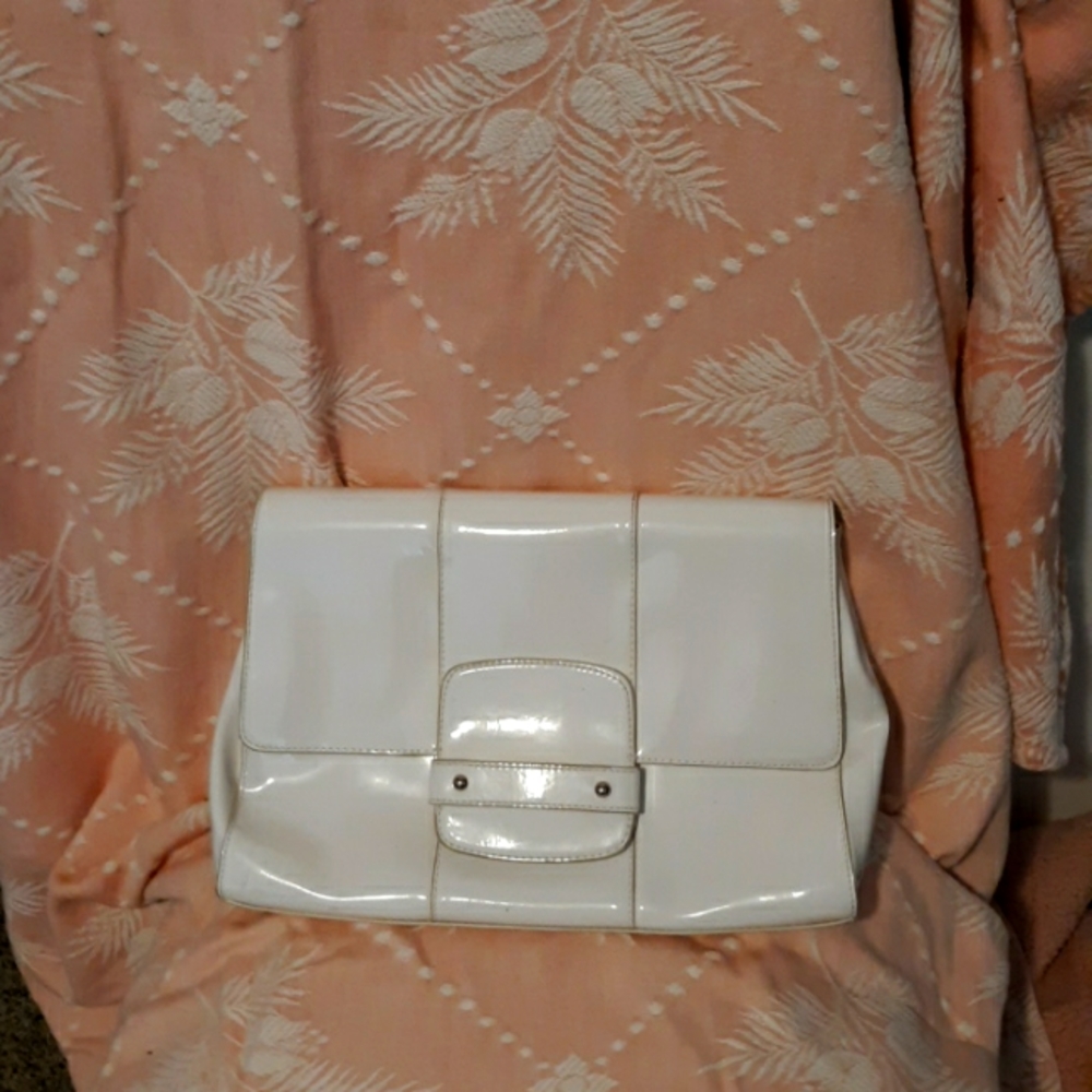 Alfani white patton leather clutch 11&half " length 8" height